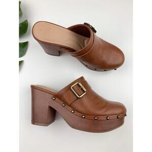 Time and Tru Platform Clogs Brown Faux Leather Slip On Shoes Studded Women's 9